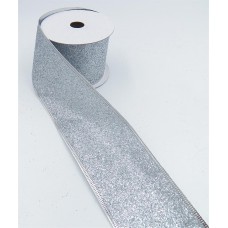 2.5 Inch Wired Christmas Ribbon, Silver Sparkle Metallic, 2-1/2 In. X 10 Yds (Lot of 1 Spool) SALE ITEM
